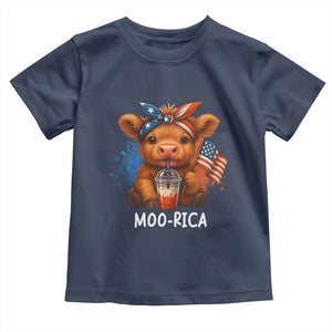 Funny Highland Cow Patriotic Toddler T Shirt Moo Rica USA Flag Cow Farmer TS12 Navy Print Your Wear