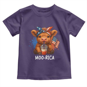 Funny Highland Cow Patriotic Toddler T Shirt Moo Rica USA Flag Cow Farmer TS12 Purple Print Your Wear