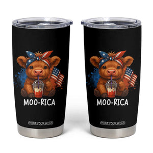 Funny Highland Cow Patriotic Tumbler Cup Moo Rica USA Flag Cow Farmer TS12 Black Print Your Wear