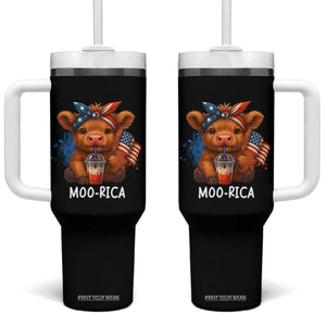 Funny Highland Cow Patriotic Tumbler With Handle Moo Rica USA Flag Cow Farmer TS12 One Size: 40 oz Black Print Your Wear
