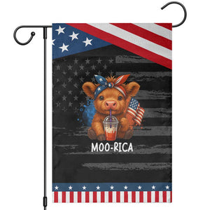 Funny Highland Cow Patriotic Garden Flag Moo Rica USA Flag Cow Farmer TS12 Distressed Black Blue Print Your Wear