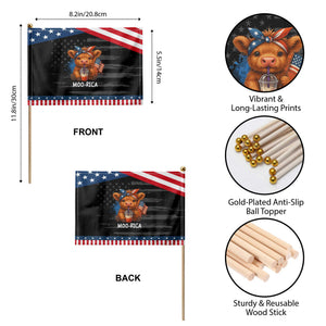 Funny Highland Cow Patriotic Patriotic Handheld Flag Moo Rica USA Flag Cow Farmer TS12 Print Your Wear