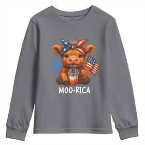 Funny Highland Cow Patriotic Youth Sweatshirt Moo Rica USA Flag Cow Farmer TS12 Charcoal Print Your Wear