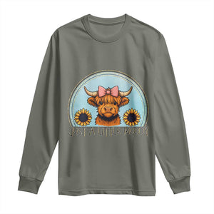 Just A Little Moody Long Sleeve Shirt Funny Sarcasm Highland Cattle TS12 Military Green Print Your Wear
