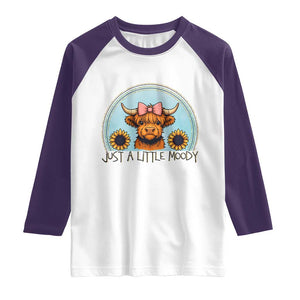 Just A Little Moody Raglan Shirt Funny Sarcasm Highland Cattle TS12 White Purple Print Your Wear