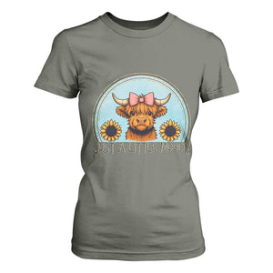 Just A Little Moody T Shirt For Women Funny Sarcasm Highland Cattle TS12 Military Green Print Your Wear