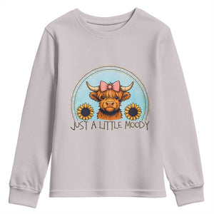 Just A Little Moody Youth Sweatshirt Funny Sarcasm Highland Cattle TS12 Ice Gray Print Your Wear