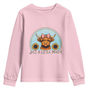 Just A Little Moody Youth Sweatshirt Funny Sarcasm Highland Cattle TS12 Light Pink Print Your Wear