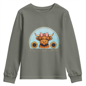 Just A Little Moody Youth Sweatshirt Funny Sarcasm Highland Cattle TS12 Military Green Print Your Wear