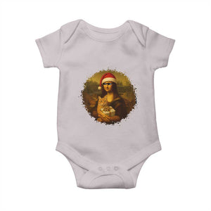 Chritsmas Mona Lisa Baby Onesie Funny Holiday Kitty Lover TS12 Ice Gray Print Your Wear