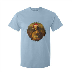 Chritsmas Mona Lisa T Shirt For Kid Funny Holiday Kitty Lover TS12 Light Blue Print Your Wear