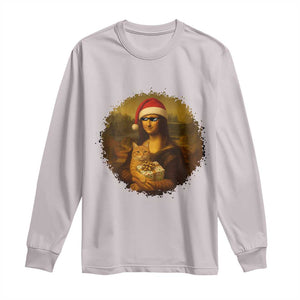 Chritsmas Mona Lisa Long Sleeve Shirt Funny Holiday Kitty Lover TS12 Ice Gray Print Your Wear