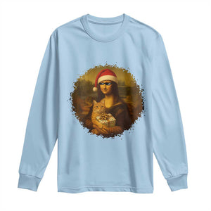 Chritsmas Mona Lisa Long Sleeve Shirt Funny Holiday Kitty Lover TS12 Light Blue Print Your Wear