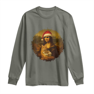 Chritsmas Mona Lisa Long Sleeve Shirt Funny Holiday Kitty Lover TS12 Military Green Print Your Wear