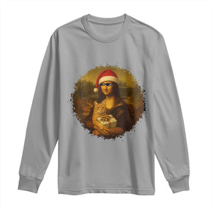 Chritsmas Mona Lisa Long Sleeve Shirt Funny Holiday Kitty Lover TS12 Sport Gray Print Your Wear