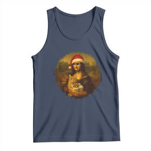 Chritsmas Mona Lisa Tank Top Funny Holiday Kitty Lover TS12 Navy Print Your Wear