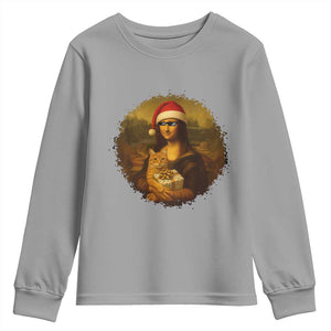 Chritsmas Mona Lisa Youth Sweatshirt Funny Holiday Kitty Lover TS12 Sport Gray Print Your Wear