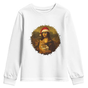 Chritsmas Mona Lisa Youth Sweatshirt Funny Holiday Kitty Lover TS12 White Print Your Wear