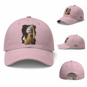 Funny Cat With A Pearl Earring Parody Art Baseball Cap TS12 Baseball Cap Universal Fit Light Pink Print Your Wear