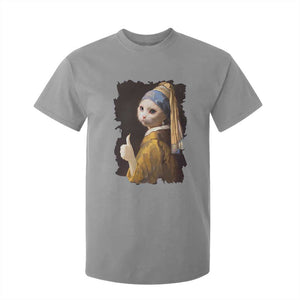 Funny Cat With A Pearl Earring Parody Art T Shirt For Kid TS12 Sport Gray Print Your Wear