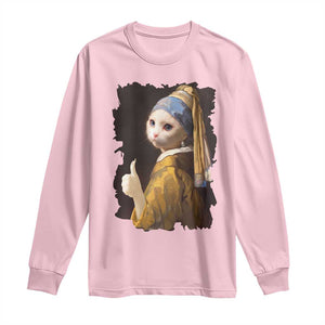 Funny Cat With A Pearl Earring Parody Art Long Sleeve Shirt TS12 Light Pink Print Your Wear