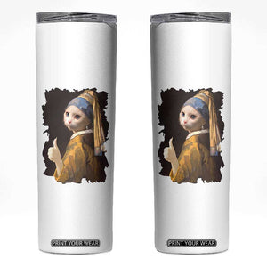 Funny Cat With A Pearl Earring Parody Art Skinny Tumbler TS12 White Print Your Wear