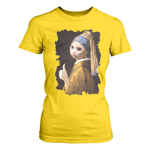 Funny Cat With A Pearl Earring Parody Art T Shirt For Women TS12 Daisy Print Your Wear