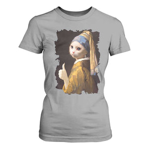 Funny Cat With A Pearl Earring Parody Art T Shirt For Women TS12 Sport Gray Print Your Wear