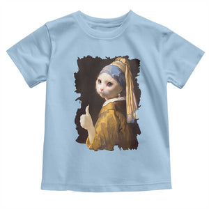 Funny Cat With A Pearl Earring Parody Art Toddler T Shirt TS12 Light Blue Print Your Wear