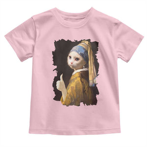 Funny Cat With A Pearl Earring Parody Art Toddler T Shirt TS12 Light Pink Print Your Wear