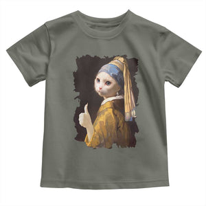 Funny Cat With A Pearl Earring Parody Art Toddler T Shirt TS12 Military Green Print Your Wear