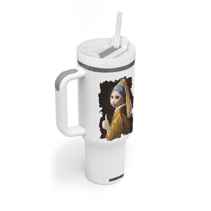 Funny Cat With A Pearl Earring Parody Art Tumbler With Handle TS12 Print Your Wear