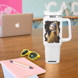 Funny Cat With A Pearl Earring Parody Art Tumbler With Handle TS12 Print Your Wear