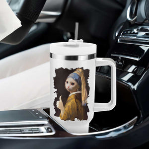 Funny Cat With A Pearl Earring Parody Art Tumbler With Handle TS12 Print Your Wear