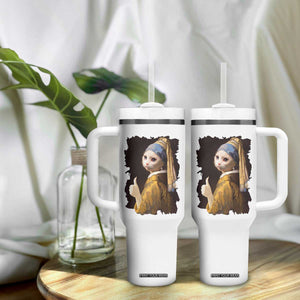 Funny Cat With A Pearl Earring Parody Art Tumbler With Handle TS12 Print Your Wear
