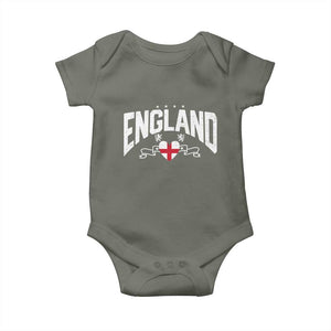 England Flag Heart Baby Onesie Patriotic English Pride Graphic Gift TS12 Military Green Print Your Wear