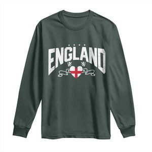 England Flag Heart Long Sleeve Shirt Patriotic English Pride Graphic Gift TS12 Dark Forest Green Print Your Wear