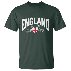 England Flag Heart T Shirt Patriotic English Pride Graphic Gift TS12 Dark Forest Green Print Your Wear