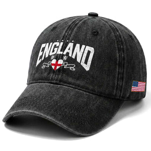 England Flag Heart Washed Cotton Baseball Cap Patriotic English Pride Graphic Gift TS12 Print Your Wear