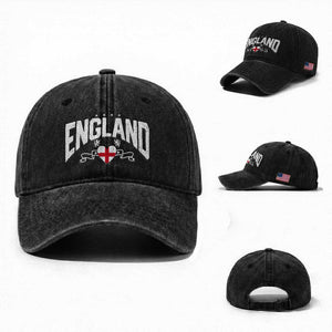 England Flag Heart Washed Cotton Baseball Cap Patriotic English Pride Graphic Gift TS12 Washed Cap Universal Fit Black Print Your Wear