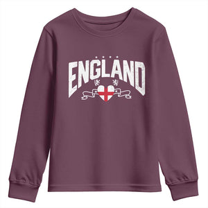 England Flag Heart Youth Sweatshirt Patriotic English Pride Graphic Gift TS12 Maroon Print Your Wear