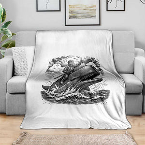 Funny Skeleton Whale Rider Throw Blanket Dark Maritime Gothic Vintage Nautical Graphic