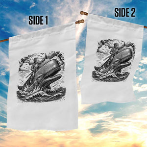 Funny Skeleton Whale Rider Garden Flag Dark Maritime Gothic Vintage Nautical Graphic