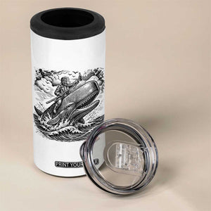 Funny Skeleton Whale Rider 4 in 1 Can Cooler Tumbler Dark Maritime Gothic Vintage Nautical Graphic