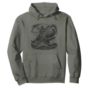 Funny Skeleton Whale Rider Hoodie Dark Maritime Gothic Vintage Nautical Graphic