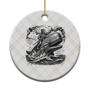 Funny Skeleton Whale Rider Ceramic Ornament Dark Maritime Gothic Vintage Nautical Graphic