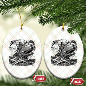Funny Skeleton Whale Rider Ceramic Ornament Dark Maritime Gothic Vintage Nautical Graphic