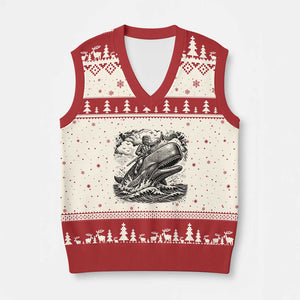 Funny Skeleton Whale Rider V-Neck Knit Sweater Vest Dark Maritime Gothic Vintage Nautical Graphic