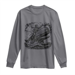 Funny Skeleton Whale Rider Long Sleeve Shirt Dark Maritime Gothic Vintage Nautical Graphic