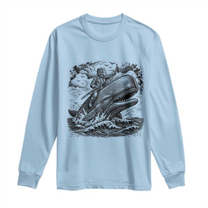 Funny Skeleton Whale Rider Long Sleeve Shirt Dark Maritime Gothic Vintage Nautical Graphic